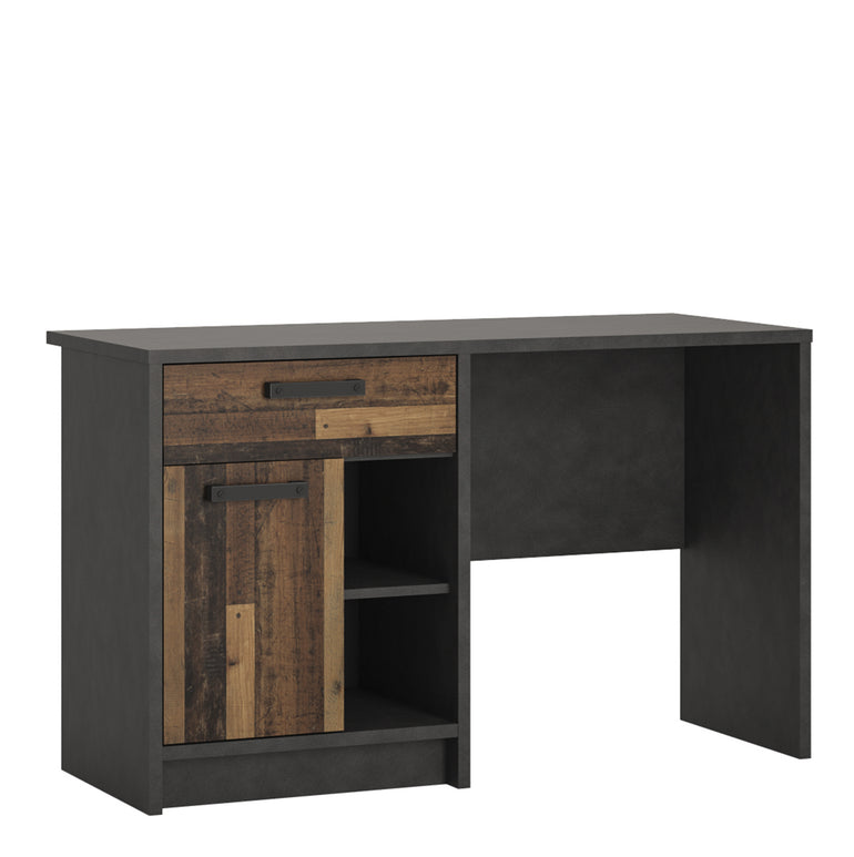 Bronx Desk with 1 Door and 1 Drawer in Walnut and Dark Matera Grey