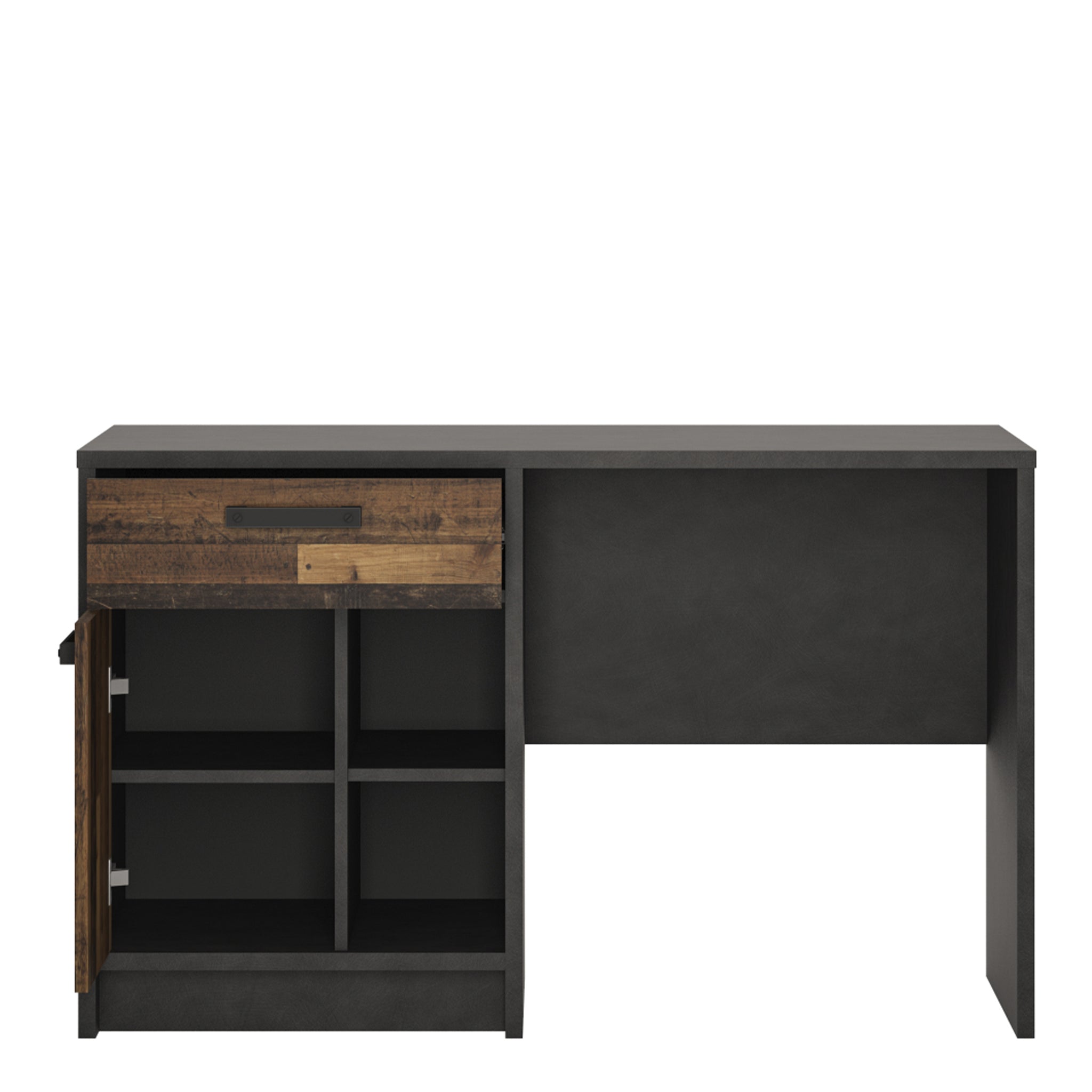 Bronx Desk with 1 Door and 1 Drawer in Walnut and Dark Matera Grey