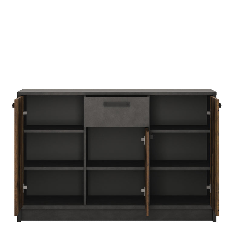 Bronx Cabinet with 3 Doors and 1 Drawer in Walnut and Dark Matera Grey