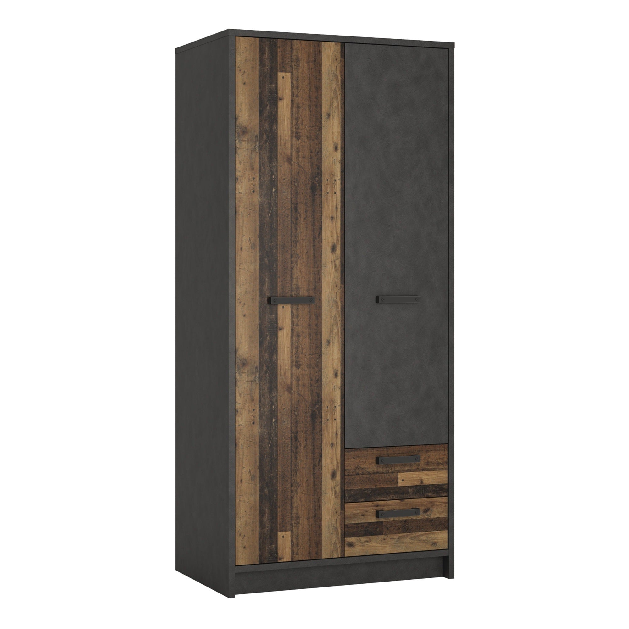 Bronx 2 Door Wardrobe with 2 Drawers in Walnut and Dark Matera Grey