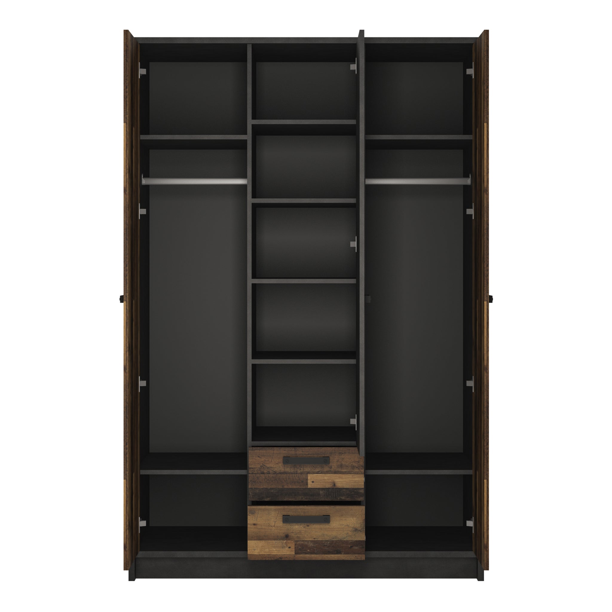 Bronx 3 Door Wardrobe with 2 Drawers in Walnut and Dark Matera Grey