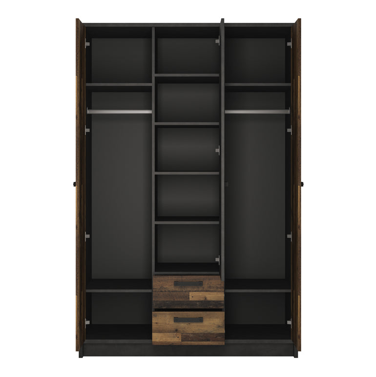 Bronx 3 Door Wardrobe with 2 Drawers in Walnut and Dark Matera Grey