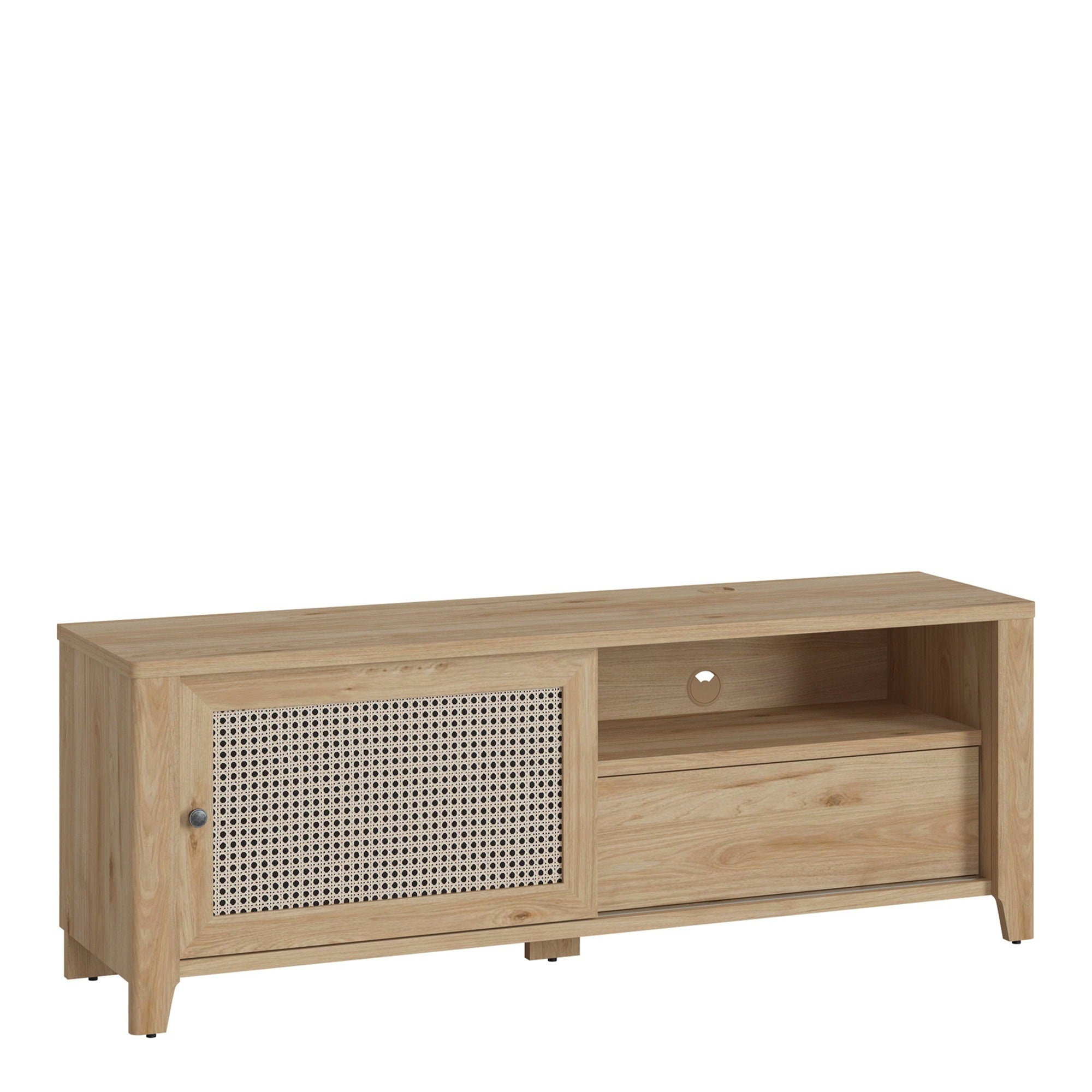 Basketto 1 Door 1 Drawer TV Unit in Jackson Hickory Oak and Rattan Effect