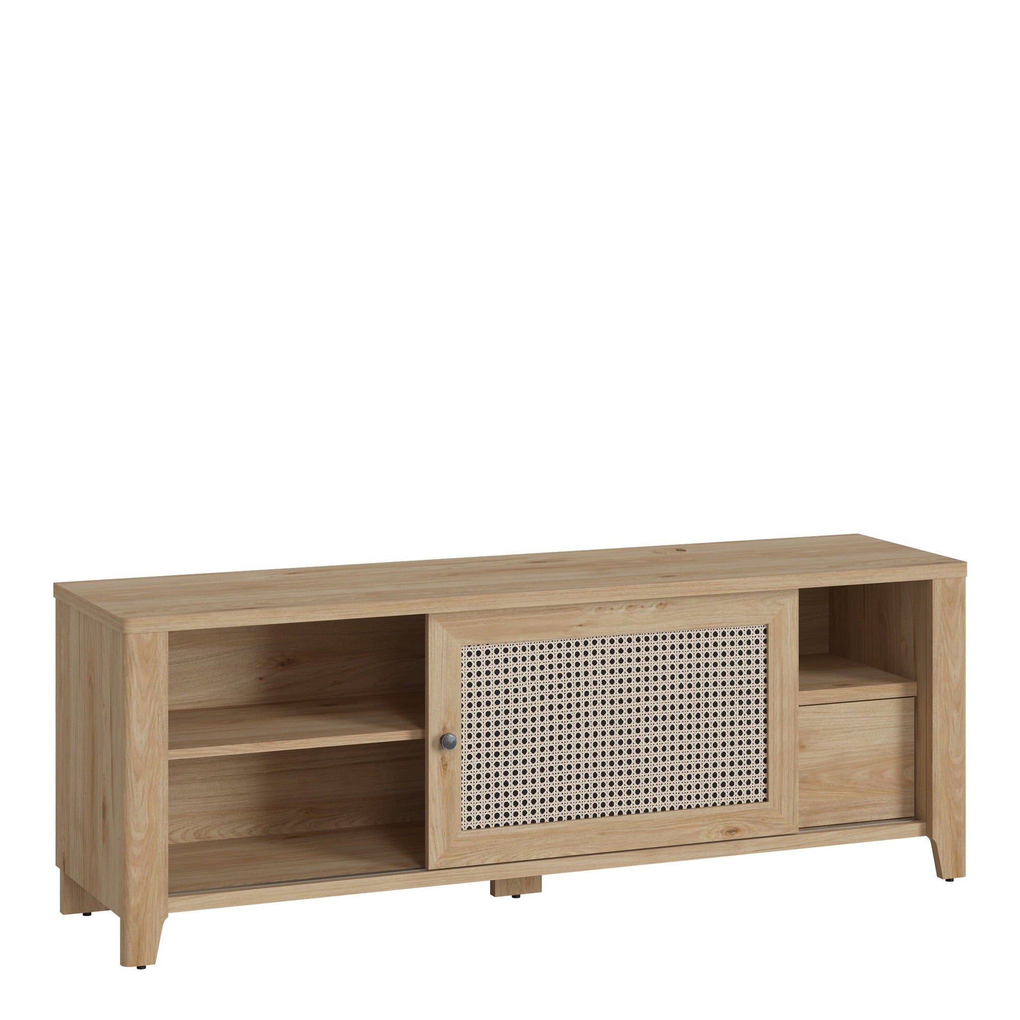 Basketto 1 Door 1 Drawer TV Unit in Jackson Hickory Oak and Rattan Effect