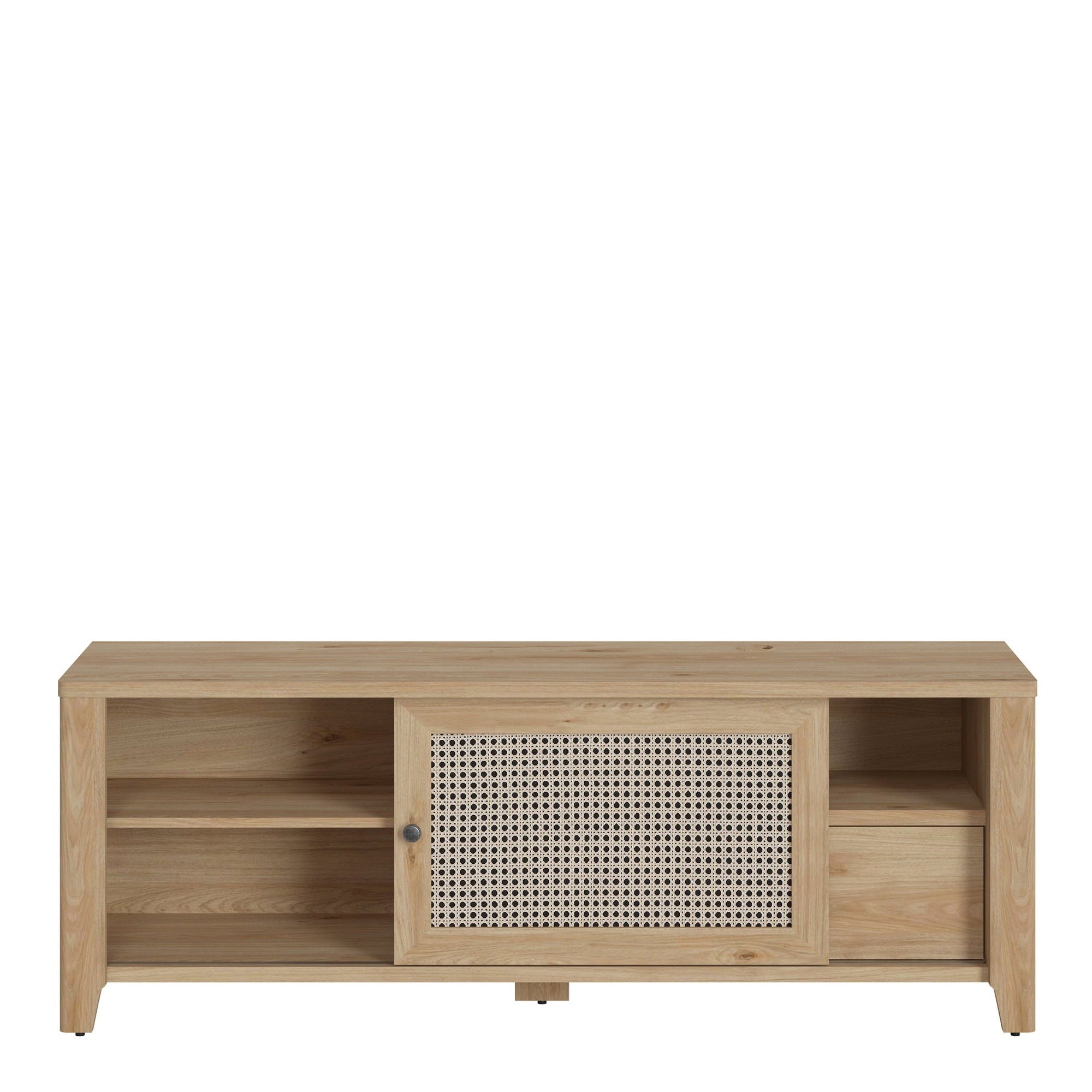 Basketto 1 Door 1 Drawer TV Unit in Jackson Hickory Oak and Rattan Effect