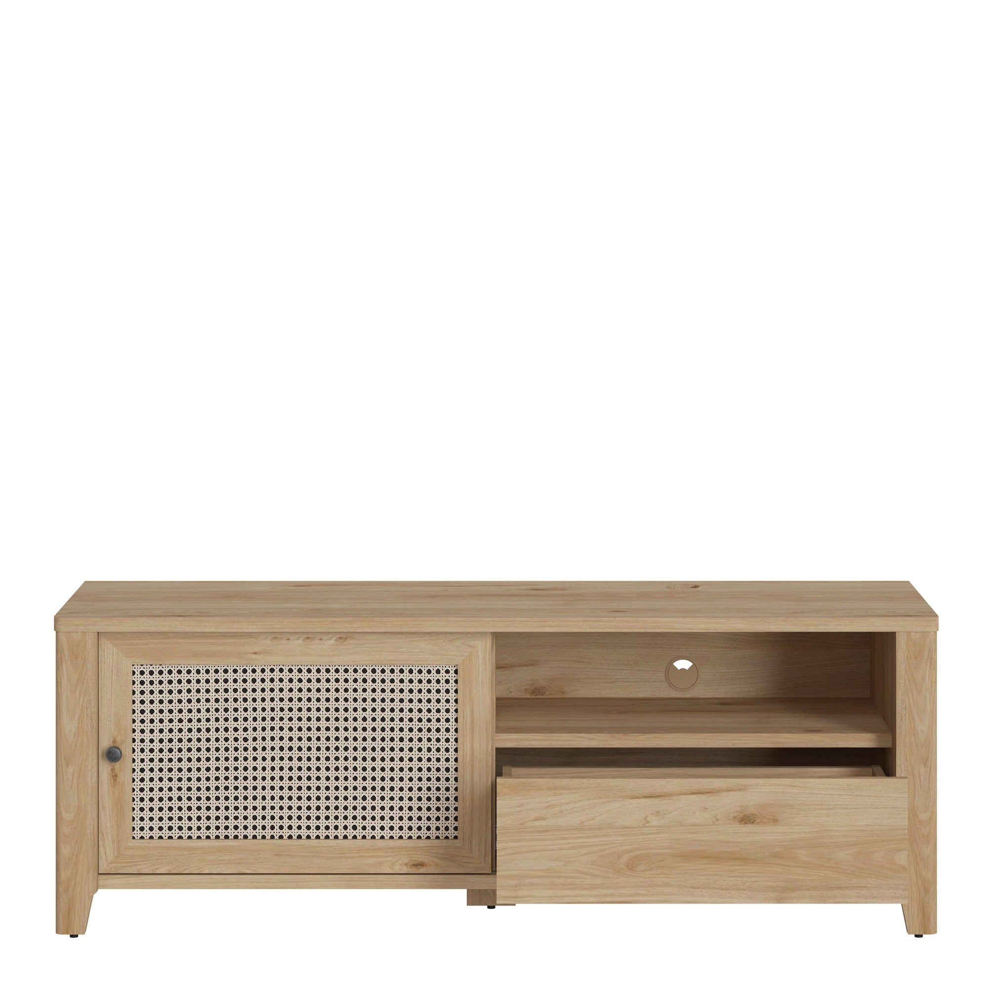 Basketto 1 Door 1 Drawer TV Unit in Jackson Hickory Oak and Rattan Effect