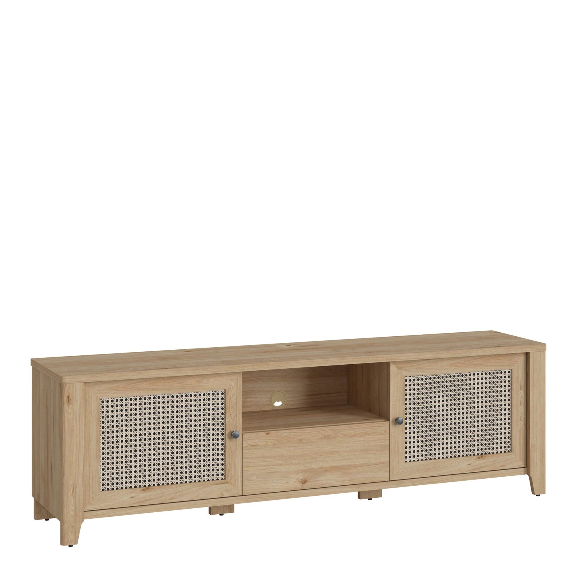 Basketto 2 Door 1 Drawer TV Unit in Jackson Hickory Oak and Rattan Effect