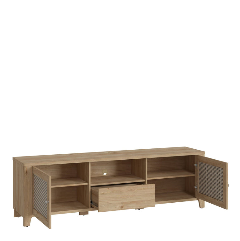 Basketto 2 Door 1 Drawer TV Unit in Jackson Hickory Oak and Rattan Effect