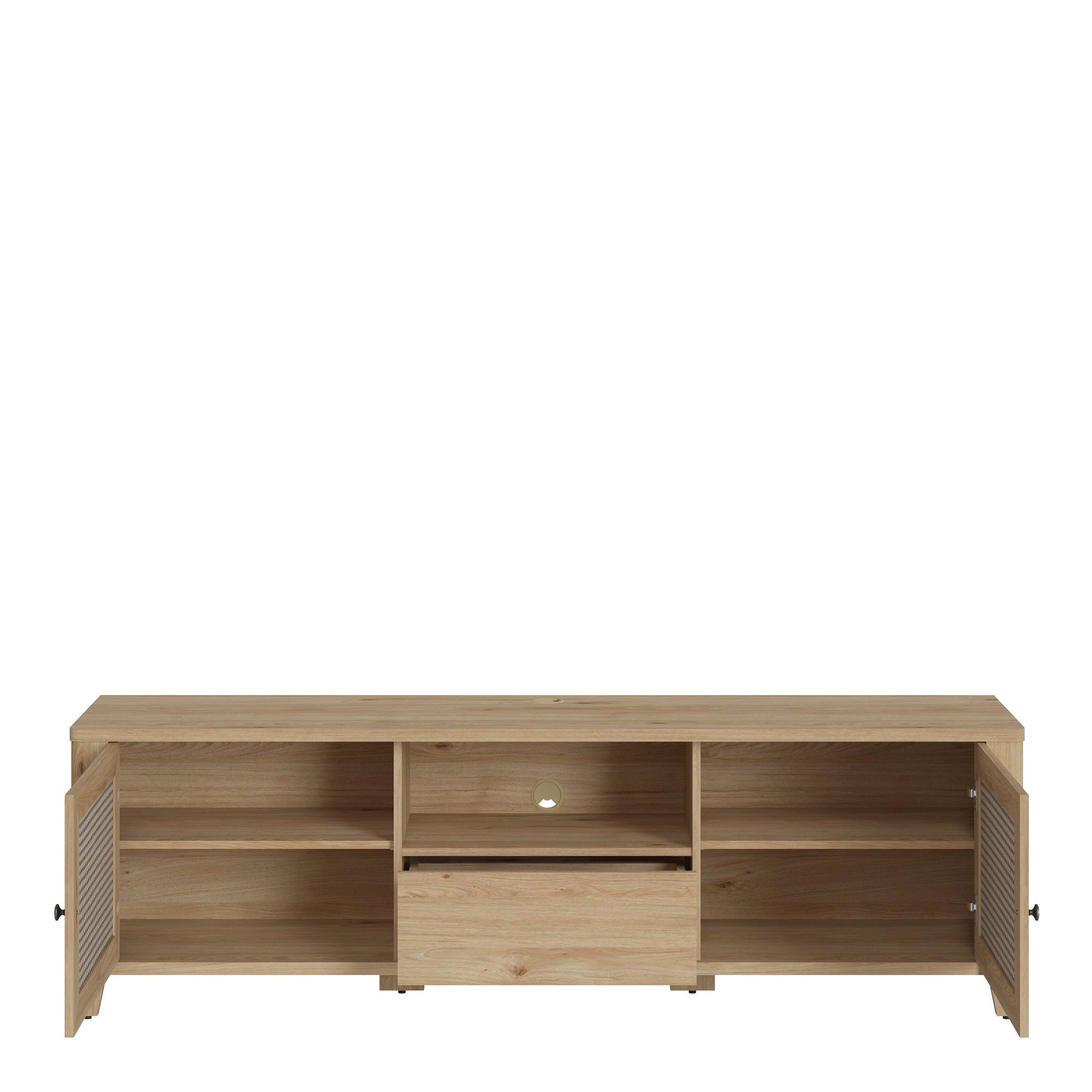 Basketto 2 Door 1 Drawer TV Unit in Jackson Hickory Oak and Rattan Effect