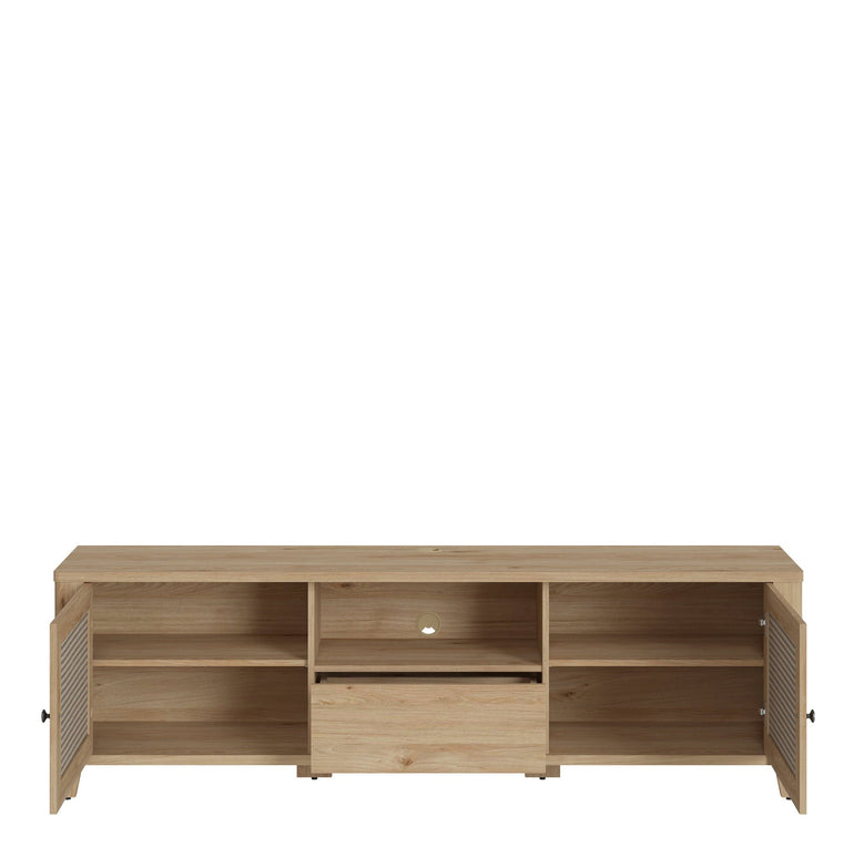 Basketto 2 Door 1 Drawer TV Unit in Jackson Hickory Oak and Rattan Effect