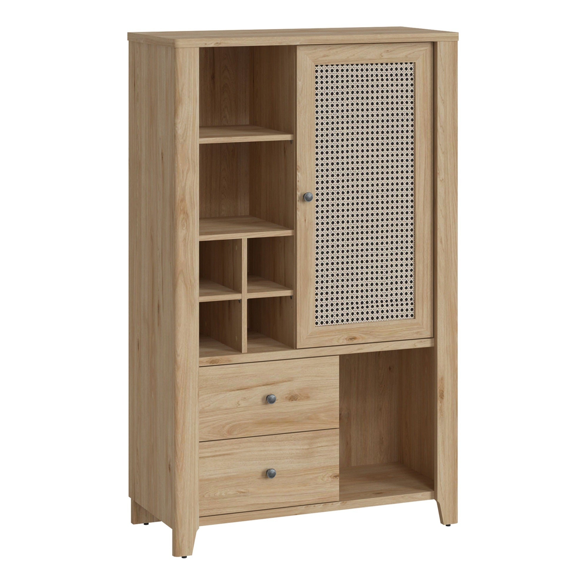 Basketto 1 Door 2 Drawer Cabinet in Jackson Hickory Oak and Rattan Effect