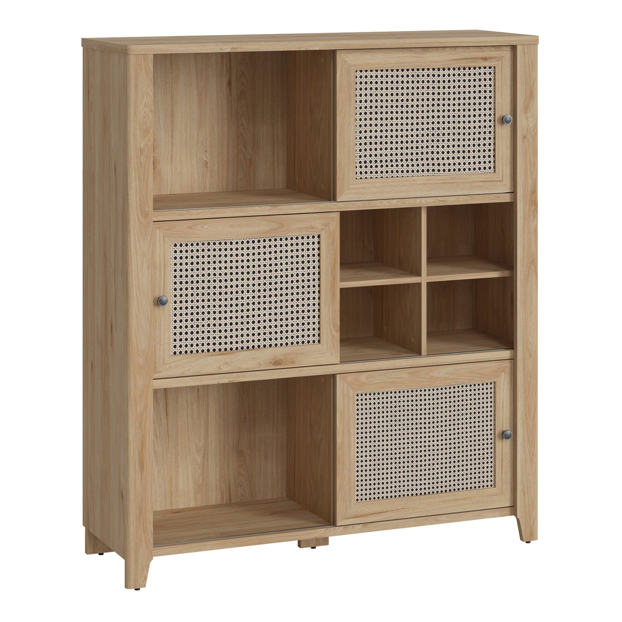 Basketto 3 Door Cabinet in Jackson Hickory Oak and Rattan Effect