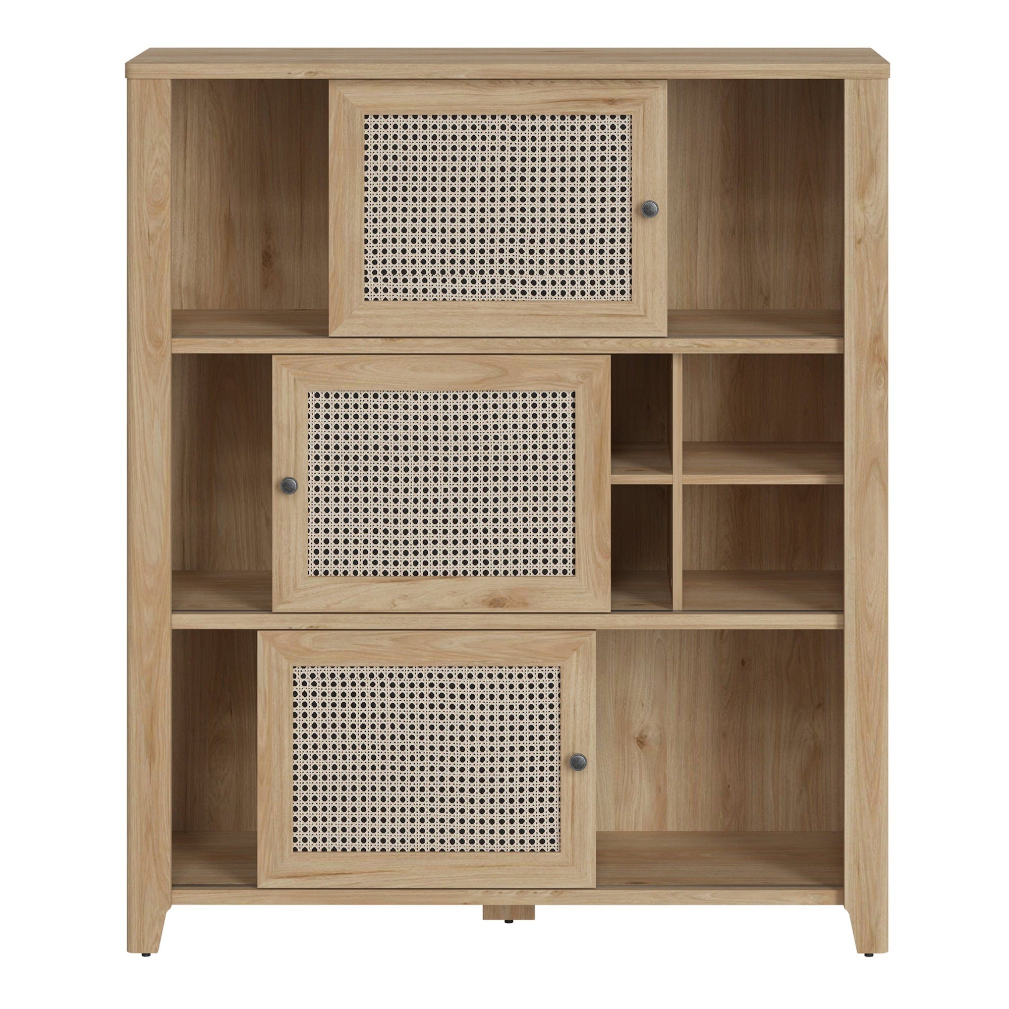 Basketto 3 Door Cabinet in Jackson Hickory Oak and Rattan Effect