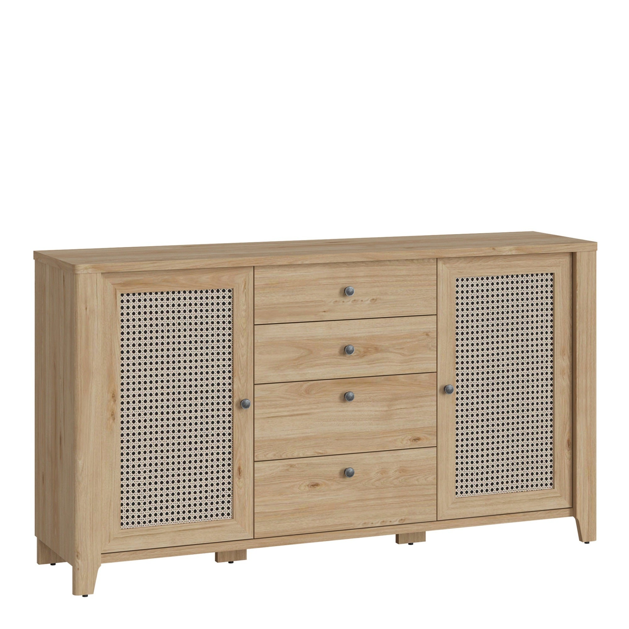 Basketto 2 door 4 Drawer Sideboard in Jackson Hickory Oak and Rattan Effect