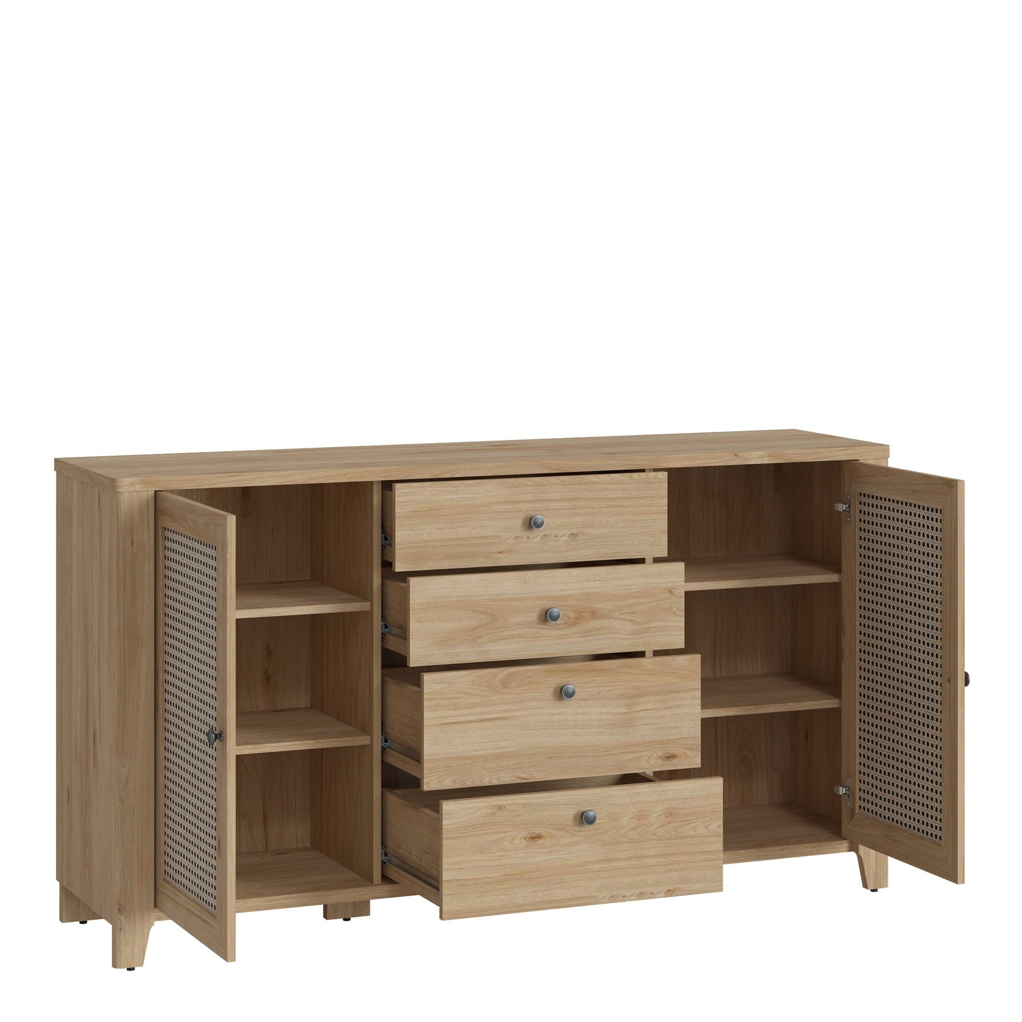 Basketto 2 door 4 Drawer Sideboard in Jackson Hickory Oak and Rattan Effect