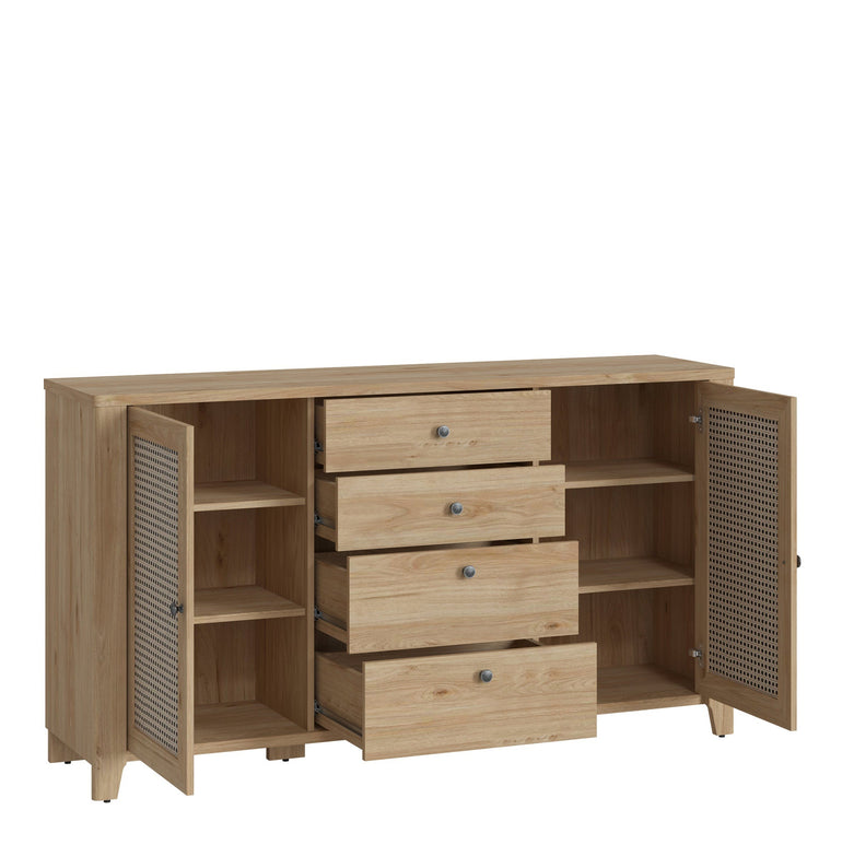 Basketto 2 door 4 Drawer Sideboard in Jackson Hickory Oak and Rattan Effect