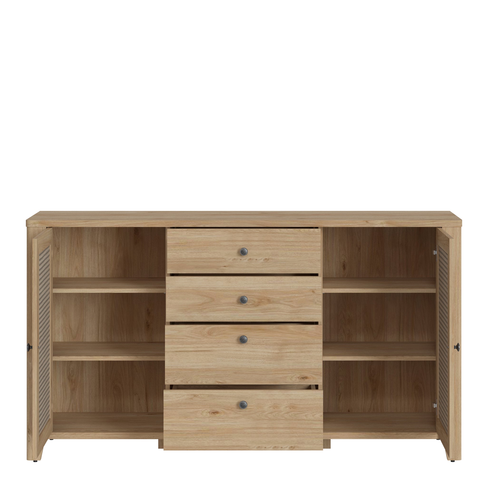 Basketto 2 door 4 Drawer Sideboard in Jackson Hickory Oak and Rattan Effect