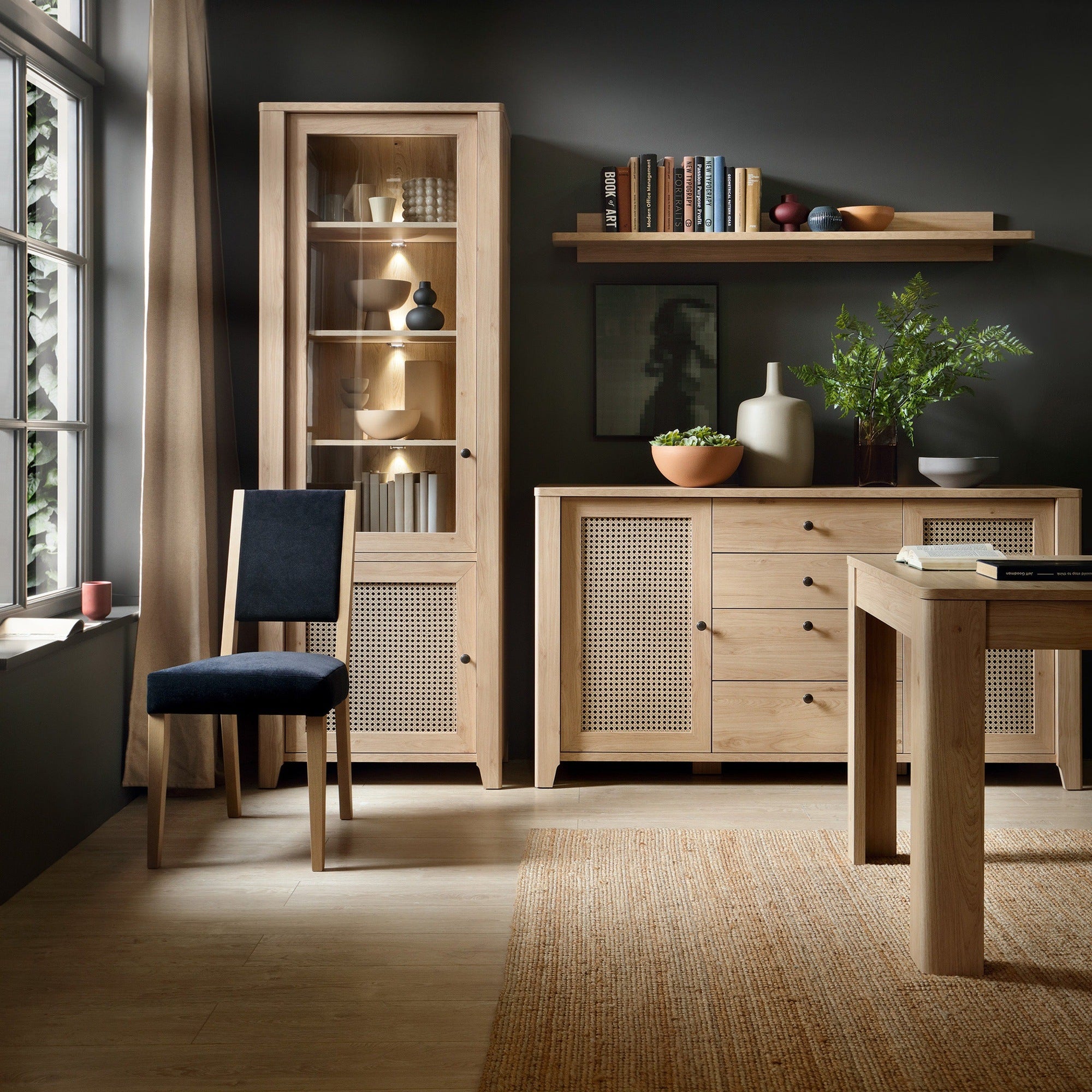 Basketto 2 door 4 Drawer Sideboard in Jackson Hickory Oak and Rattan Effect