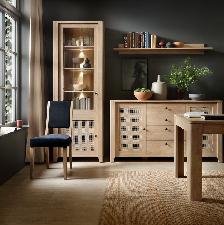 Basketto 2 door 4 Drawer Sideboard in Jackson Hickory Oak and Rattan Effect