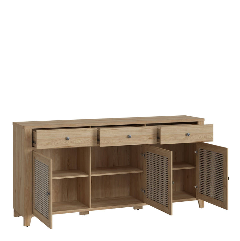 Basketto 3 Door 3 Drawer Sideboard in Jackson Hickory Oak and Rattan Effects