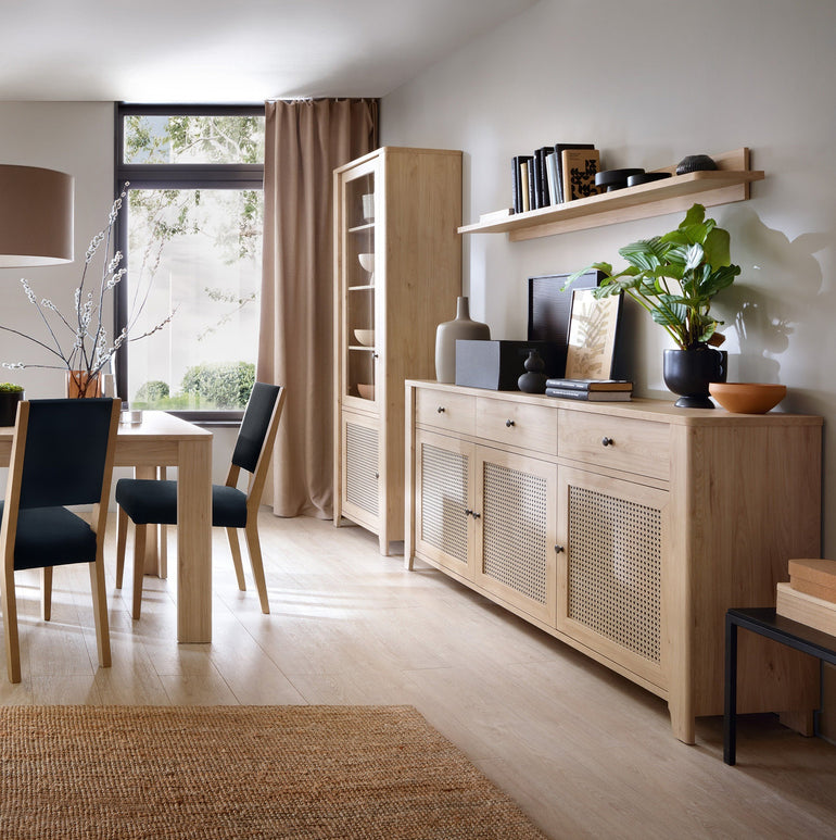 Basketto 3 Door 3 Drawer Sideboard in Jackson Hickory Oak and Rattan Effects