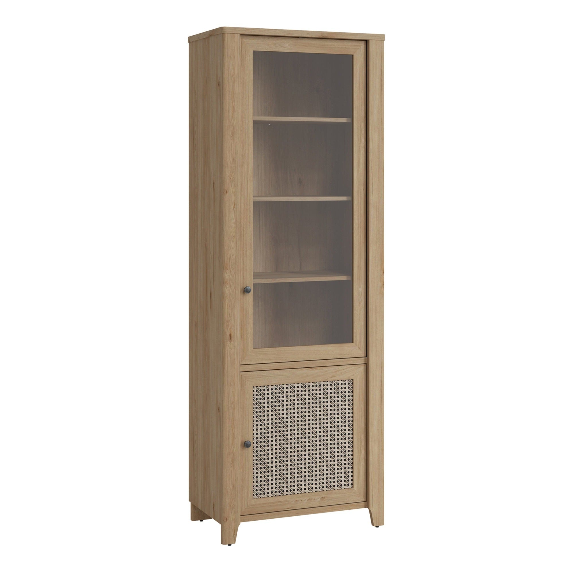 Basketto 2 Door Display Cabinet in Jackson Hickory Oak and Rattan Effect