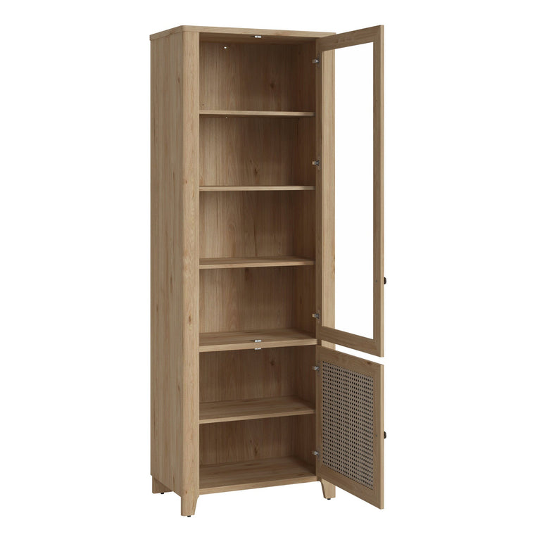 Basketto 2 Door Display Cabinet in Jackson Hickory Oak and Rattan Effect