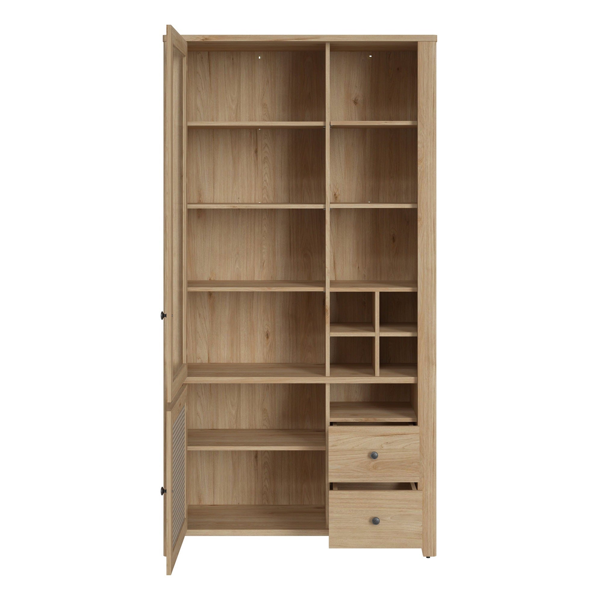 Basketto 2 Door 2 Drawer Display Cabinet in Jackson Hickory Oak and Rattan Effect