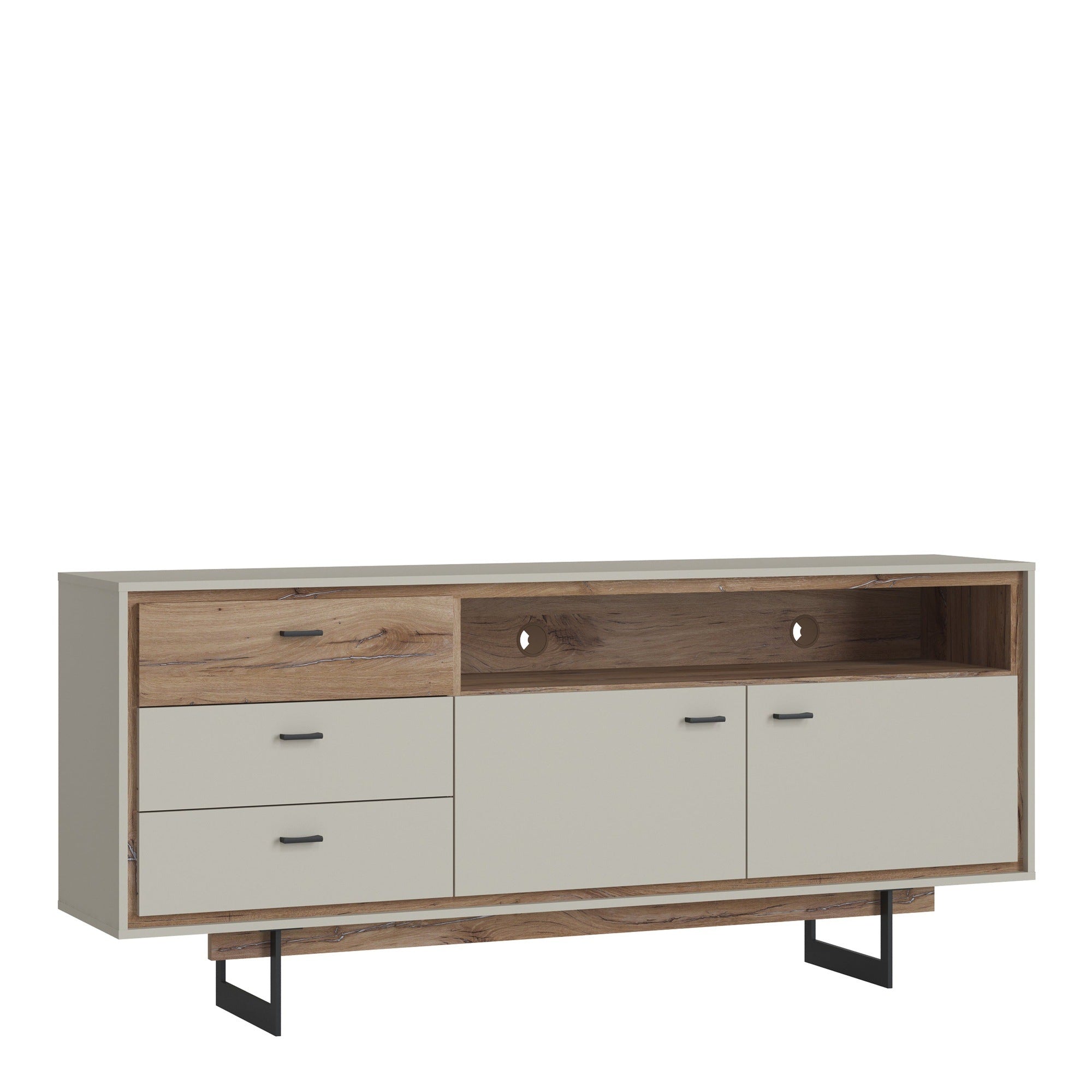 Rivero 2 Door 3 Drawer Open Shelf Sideboard in Grey and Oak