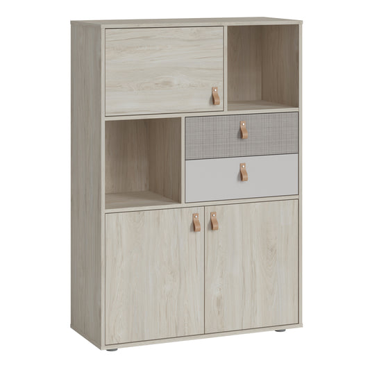 Canvas 3 Door 2 Drawer Cabinet in Light Walnut, Grey Fabric Effect and Cashmere