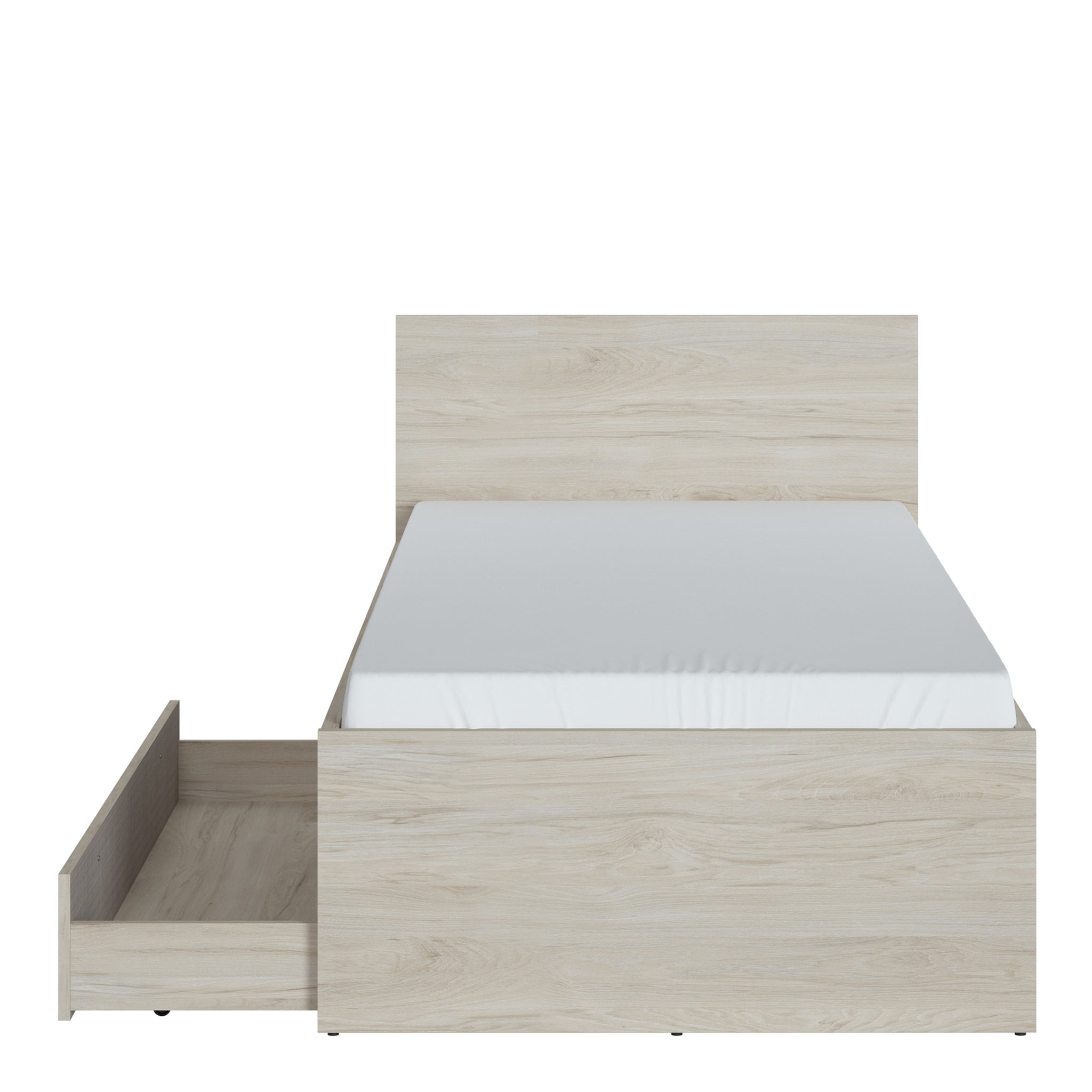 Canvas 90cm Bed with 1 Drawer in Light Walnut, Grey Fabric Effect and Cashmere