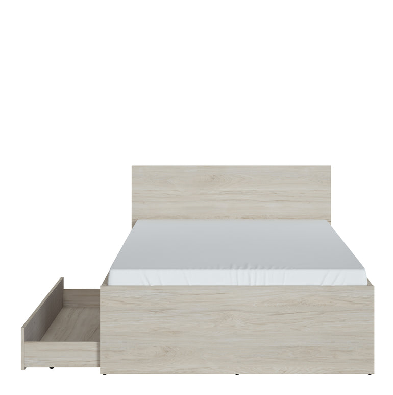 Canvas 120cm Bed with 1 Drawer in Light Walnut, Grey Fabric Effect and Cashmere