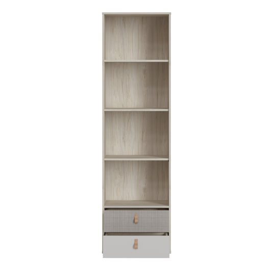 Canvas 2 Drawer Bookcase in Light Walnut, Grey Fabric Effect and Cashmere