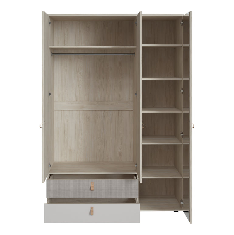 Canvas 3 Door 2 Drawer Wardrobe in Light Walnut, Grey Fabric Effect and Cashmere