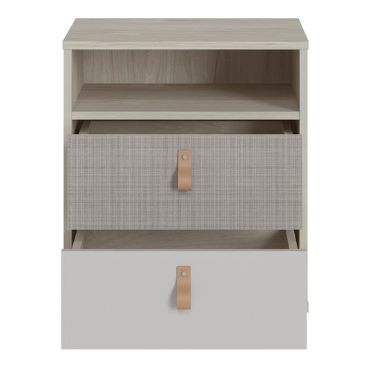 Canvas 2 Drawer Bedside Cabinet in Light Walnut, Grey Fabric Effect and Cashmere