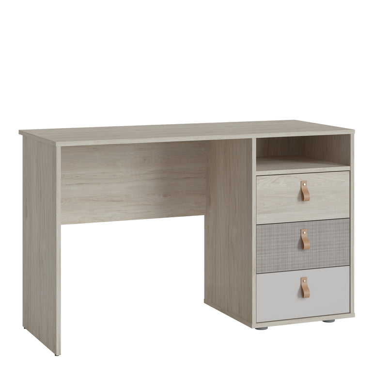 Canvas 3 Drawer Desk in Light Walnut, Grey Fabric Effect and Cashmere