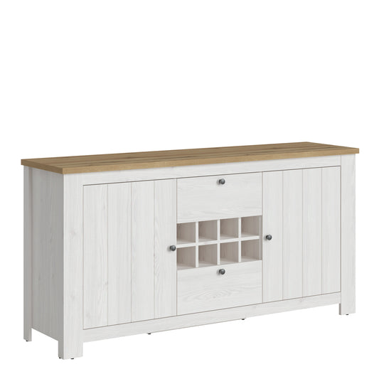 Stellara 2 Door 2 Drawer sideboard with wine rack in White and Oak