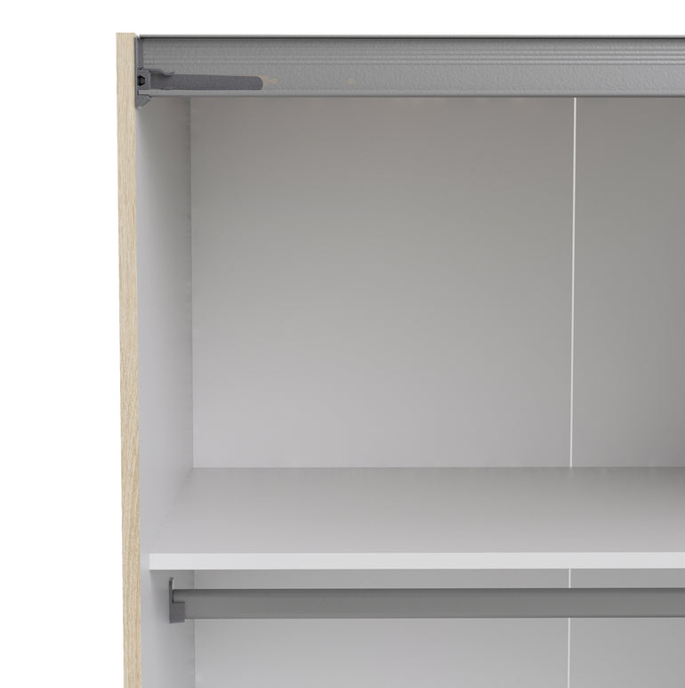 Verona Sliding Wardrobe 180cm in Oak with Mirror Doors with 5 Shelves