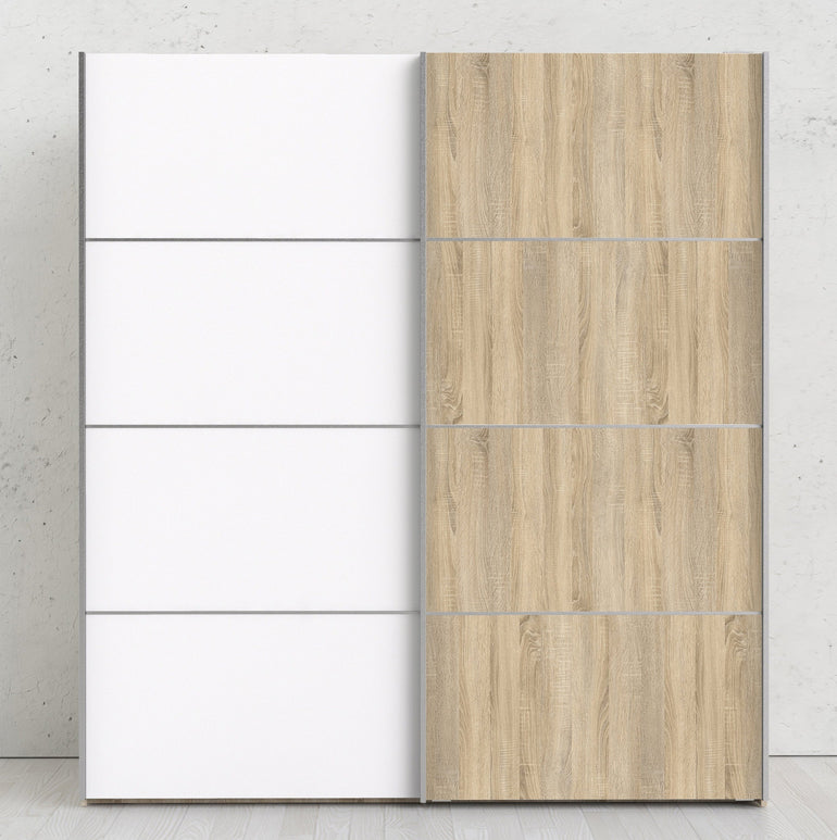 Verona Sliding Wardrobe 180cm in Oak with White and Oak doors with 5 Shelves