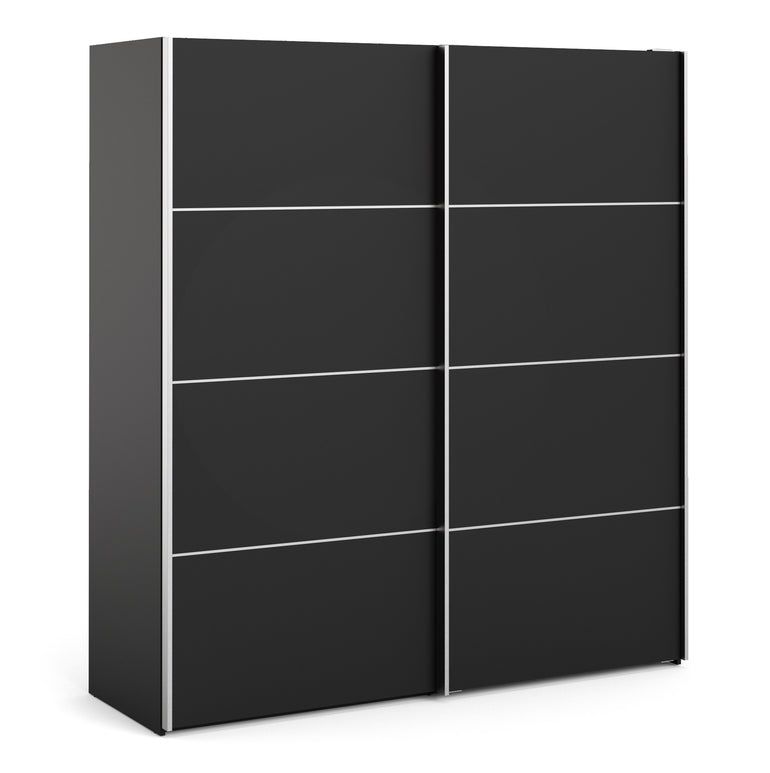 Verona Sliding Wardrobe 180cm in Black Matt with Black Matt Doors with 2 Shelves