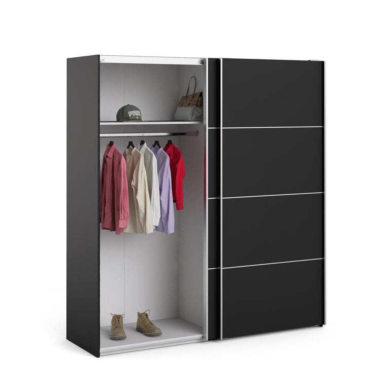 Verona Sliding Wardrobe 180cm in Black Matt with Black Matt Doors with 2 Shelves