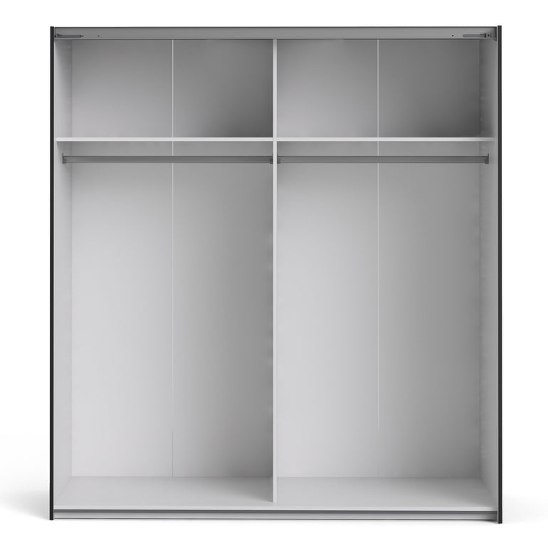 Verona Sliding Wardrobe 180cm in Black Matt with Black Matt Doors with 2 Shelves