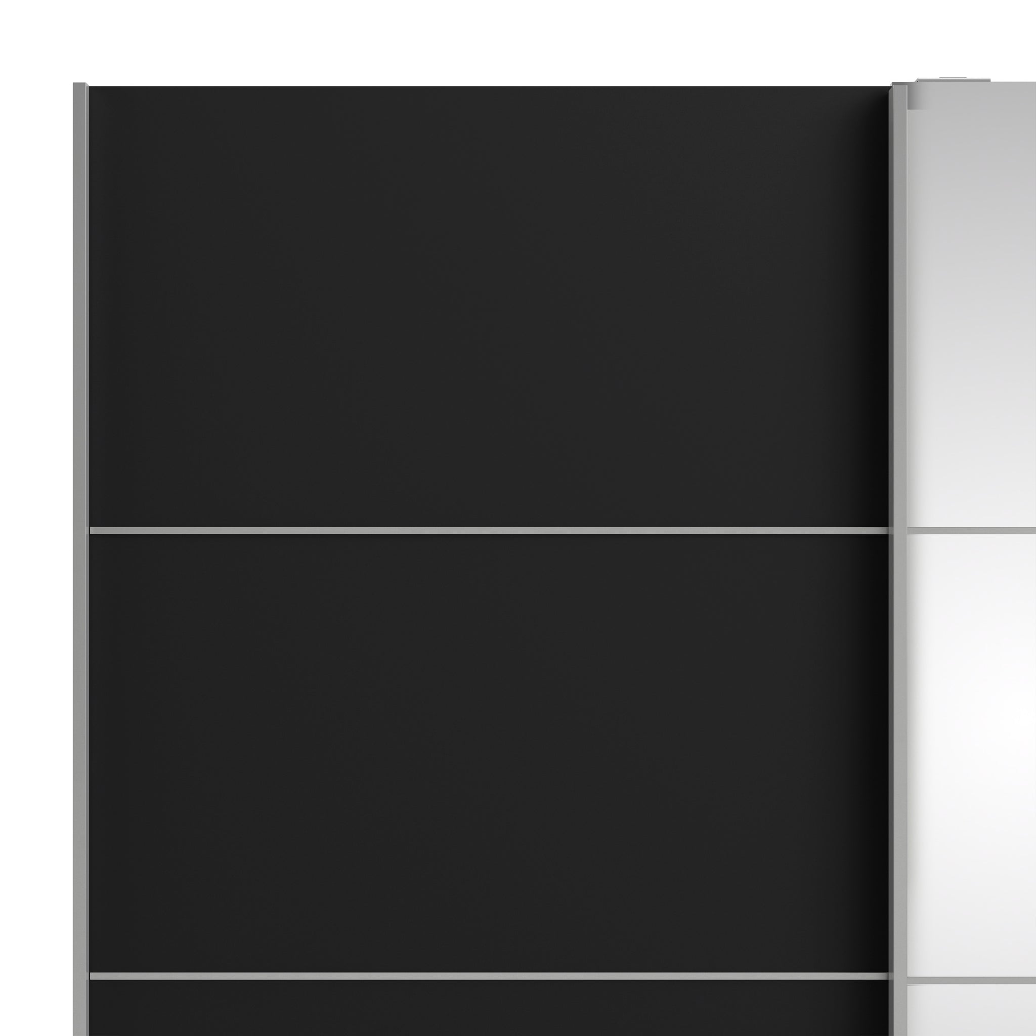 Verona Sliding Wardrobe 180cm in Black Matt with Black Matt and Mirror Doors with 2 Shelves