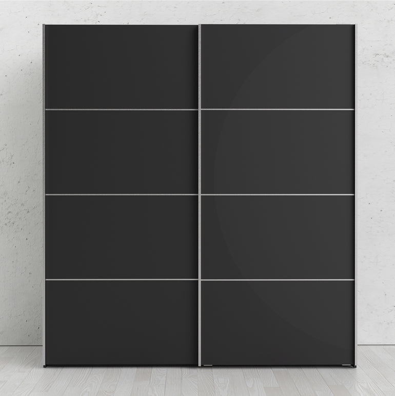 Verona Sliding Wardrobe 180cm in Black Matt with Black Matt Doors with 5 Shelves