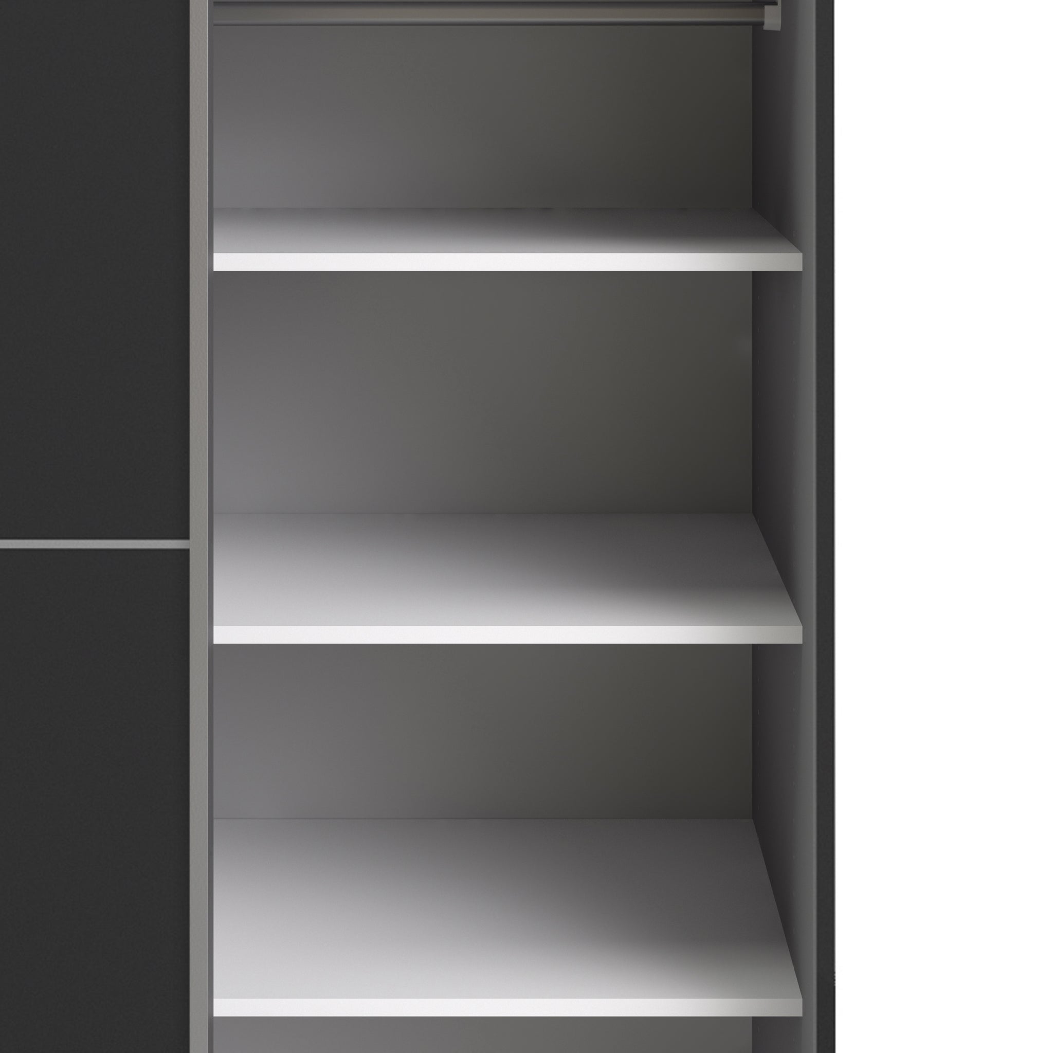 Verona Sliding Wardrobe 180cm in Black Matt with Black Matt and Mirror Doors with 5 Shelves