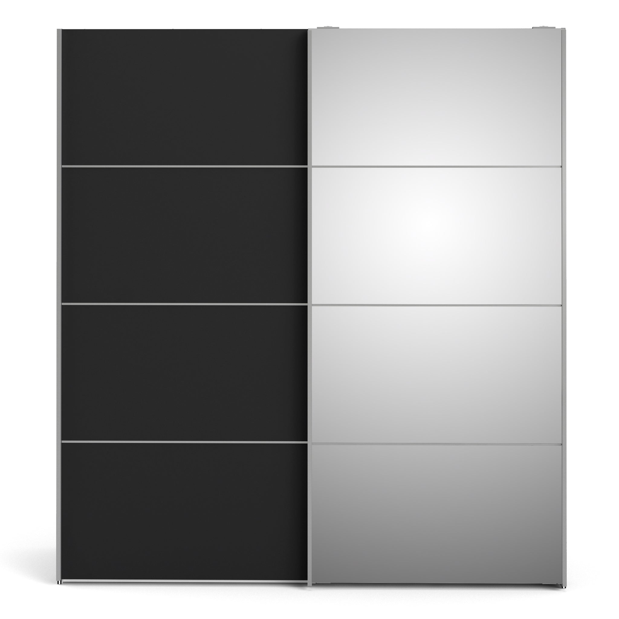 Verona Sliding Wardrobe 180cm in Black Matt with Black Matt and Mirror Doors with 5 Shelves