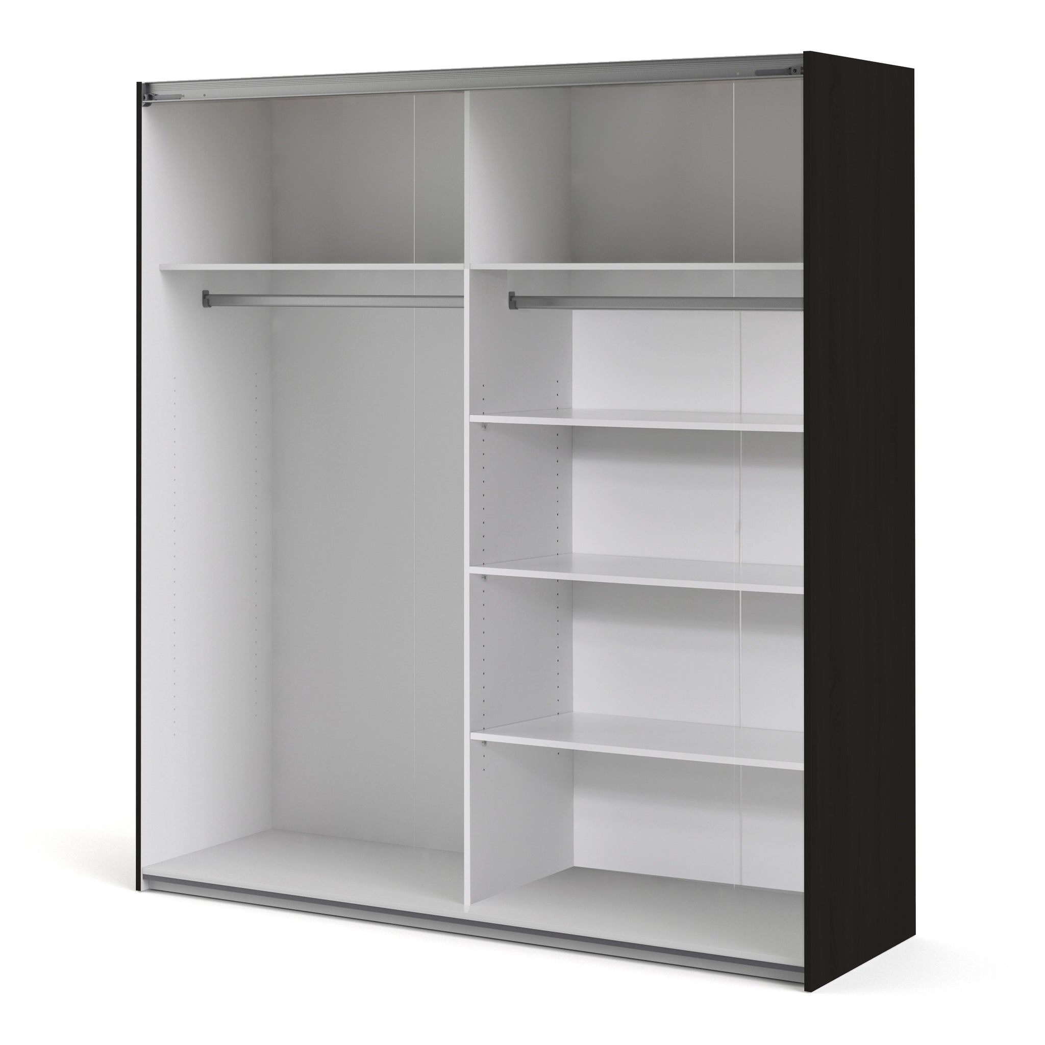 Verona Sliding Wardrobe 180cm in Black Matt with Black Matt and Mirror Doors with 5 Shelves