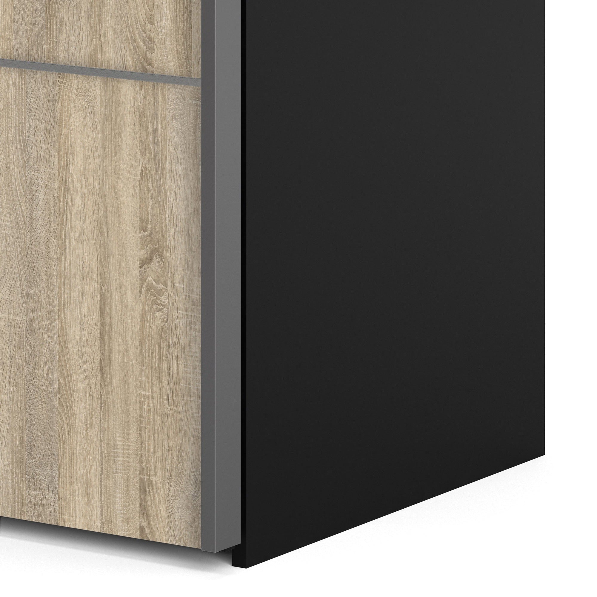 Verona Sliding Wardrobe 180cm in Black Matt with Oak Doors with 5 Shelves