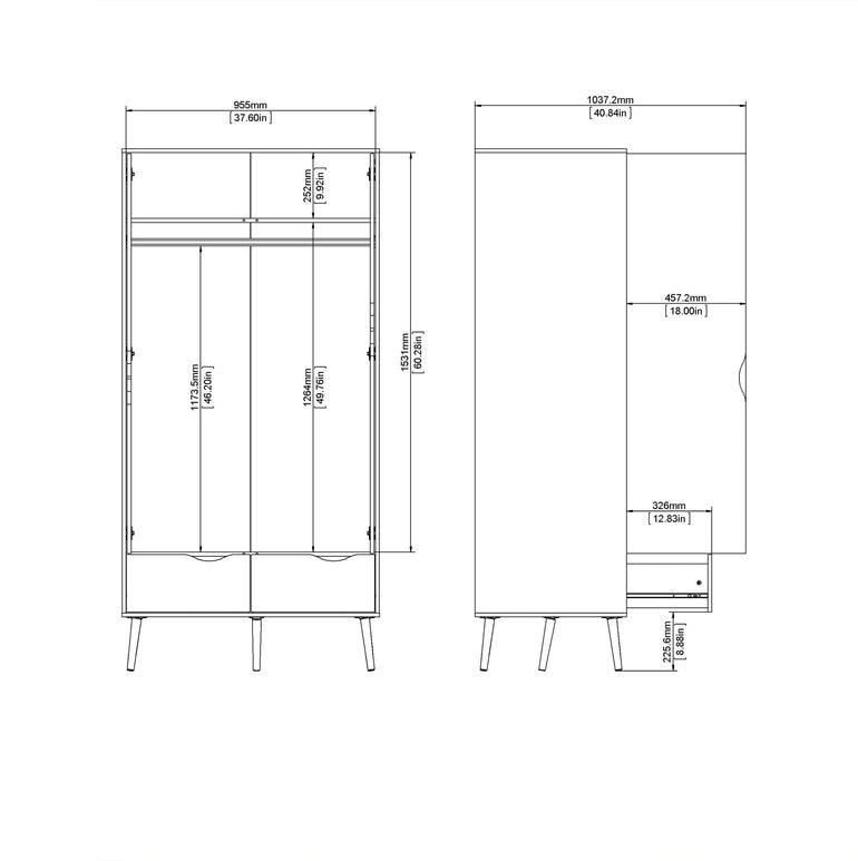 Bergen Wardrobe 2 Doors 2 Drawers