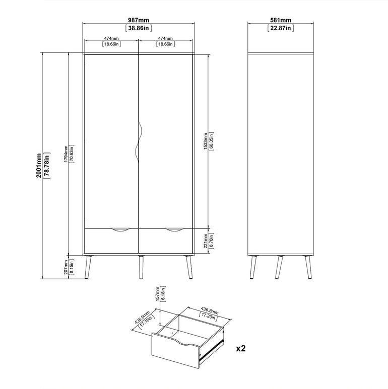 Bergen Wardrobe 2 Doors 2 Drawers